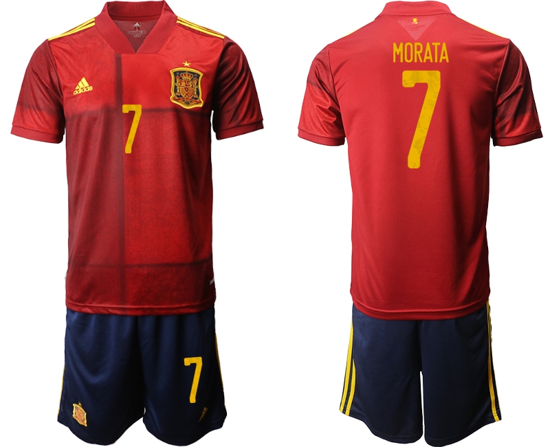 Men 2021 European Cup Spain home red #7 Soccer Jersey